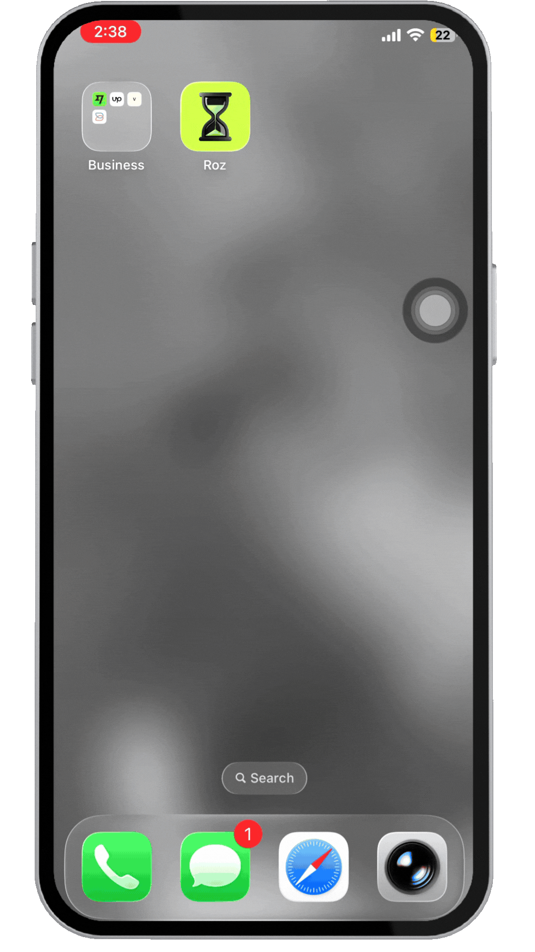 iPhone home screen showing Roz app notification